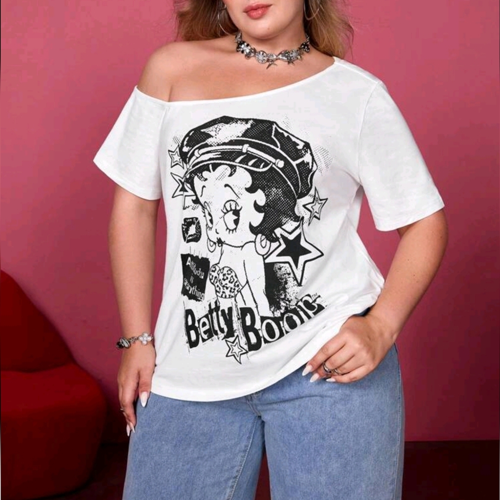 BETTY BOOP Off-Shoulder Blousr